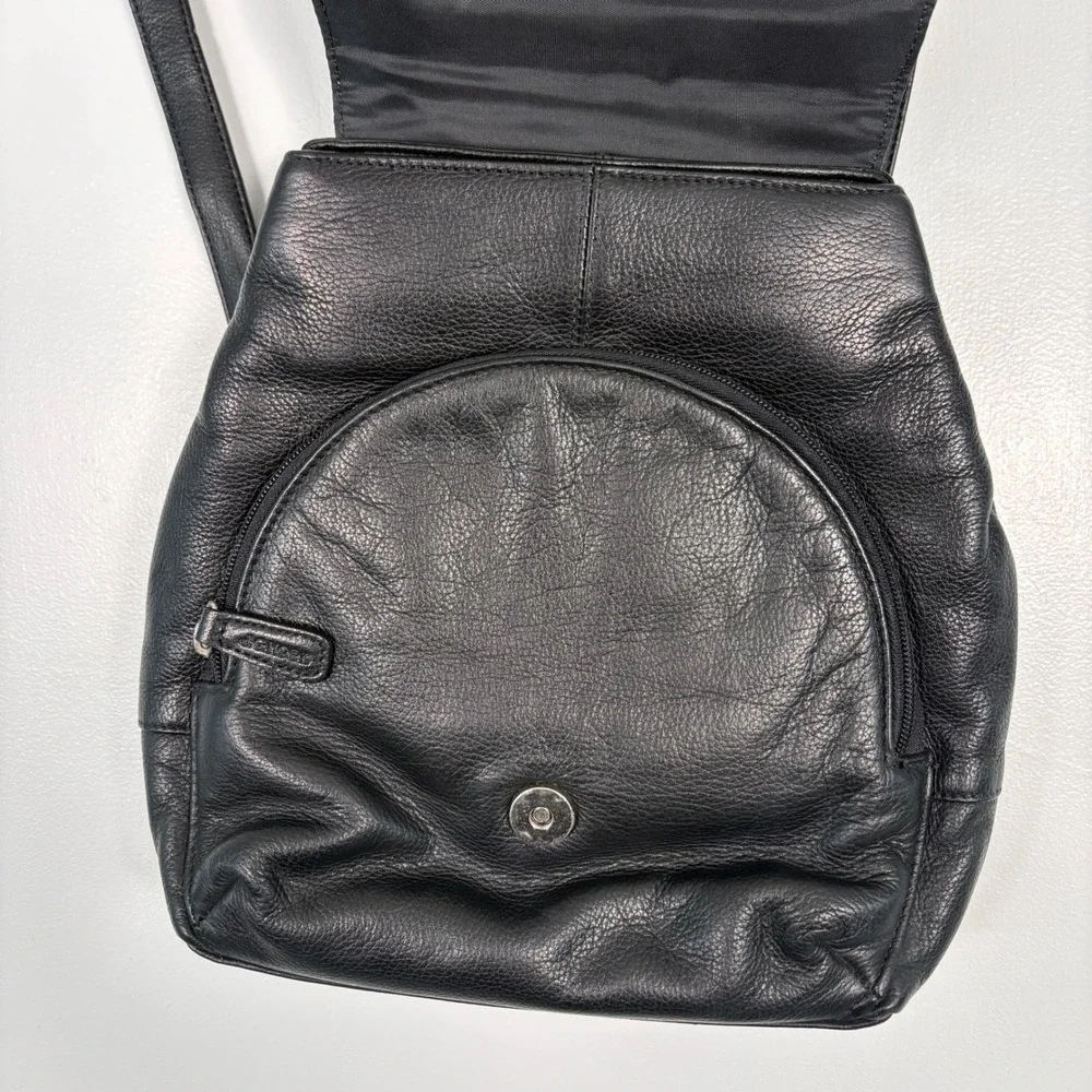 J.G. Hook Womens Mini‎ Backpack Small Black Pebbled Leather Buckle Flap Strap